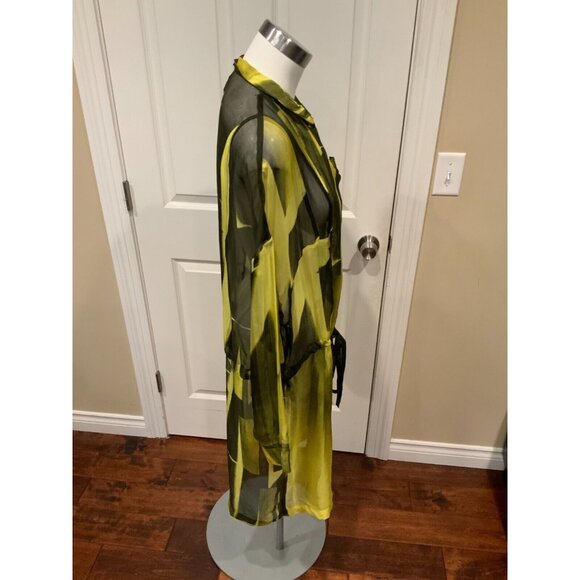 Ann Demeulemeester Yellow & Black Long Silk Trench Coat, Size 8 (US) 40 (EU) - Picture 5 of 10